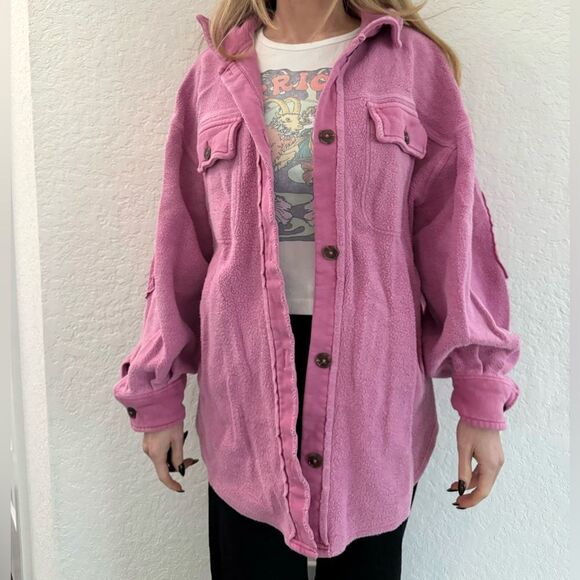 Free People Pink Fleece Shacket (Size XS) - Picture 6 of 8